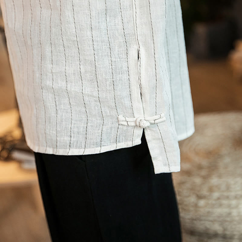 Camisa de algodón para hombre con cuello alto, manga tres cuartos y botones a cuadros Buddha Stones - image 21