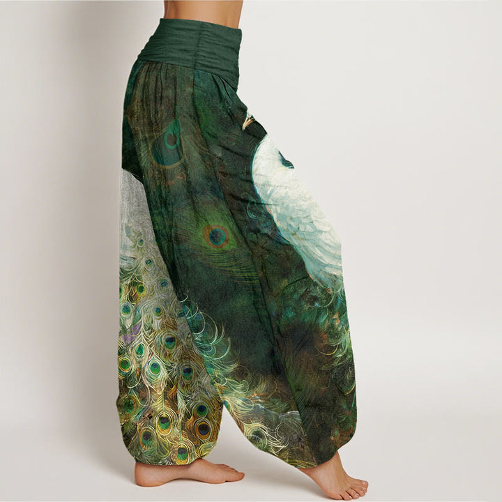 Pantalones harén de algodón puro con estampado de pavo real de Buddha Stones para mujer, cintura elástica - image 7