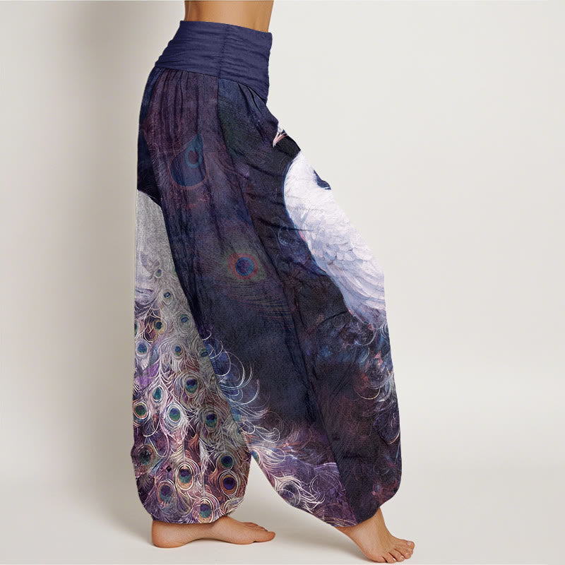 Pantalones harén de algodón puro con estampado de pavo real de Buddha Stones para mujer, cintura elástica - image 10