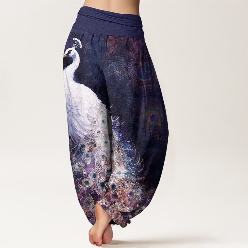 Pantalones harén de algodón puro con estampado de pavo real de Buddha Stones para mujer, cintura elástica - image 9