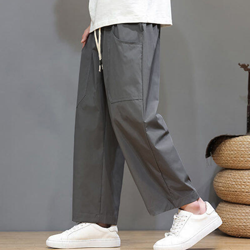 Pantalones de verano para hombre con Buddha Stones, color liso, con cordón, pierna recta, largo 7-8 y bolsillos - image 11
