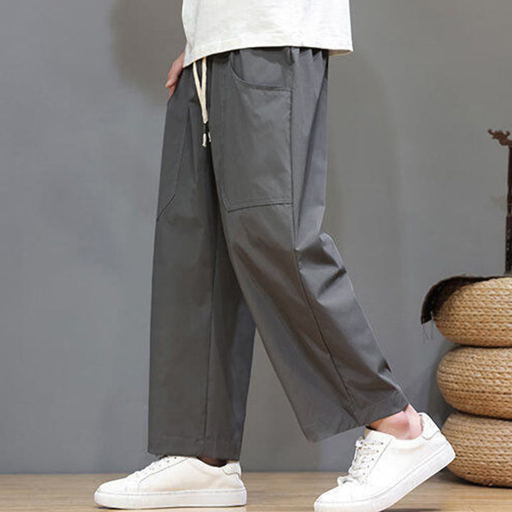 Pantalones de verano para hombre con Buddha Stones, color liso, con cordón, pierna recta, largo 7-8 y bolsillos - image 11