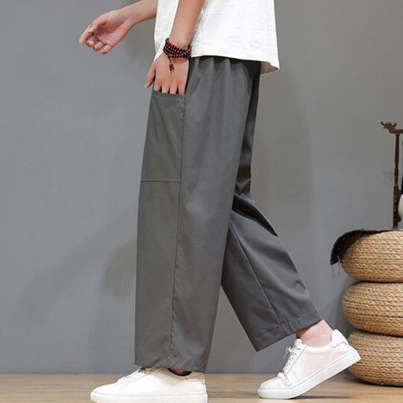 Pantalones de verano para hombre con Buddha Stones, color liso, con cordón, pierna recta, largo 7-8 y bolsillos - image 14