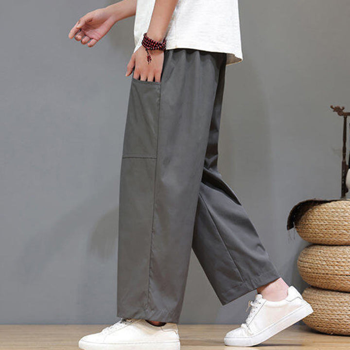 Pantalones de verano para hombre con Buddha Stones, color liso, con cordón, pierna recta, largo 7-8 y bolsillos - image 14