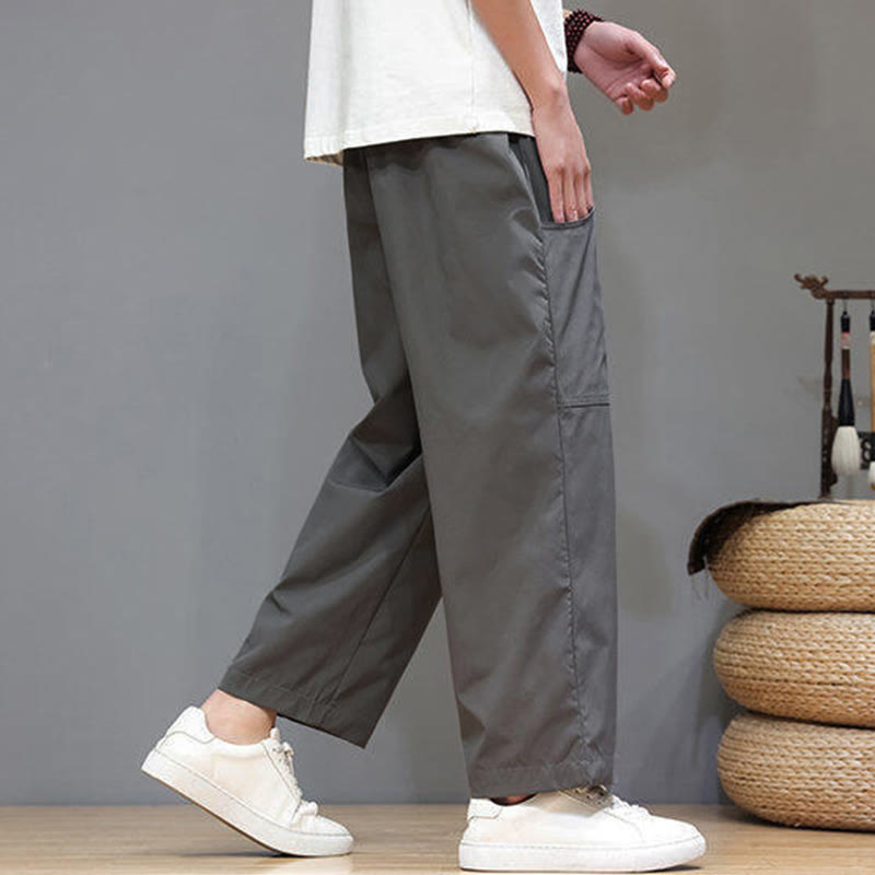 Pantalones de verano para hombre con Buddha Stones, color liso, con cordón, pierna recta, largo 7-8 y bolsillos - image 13