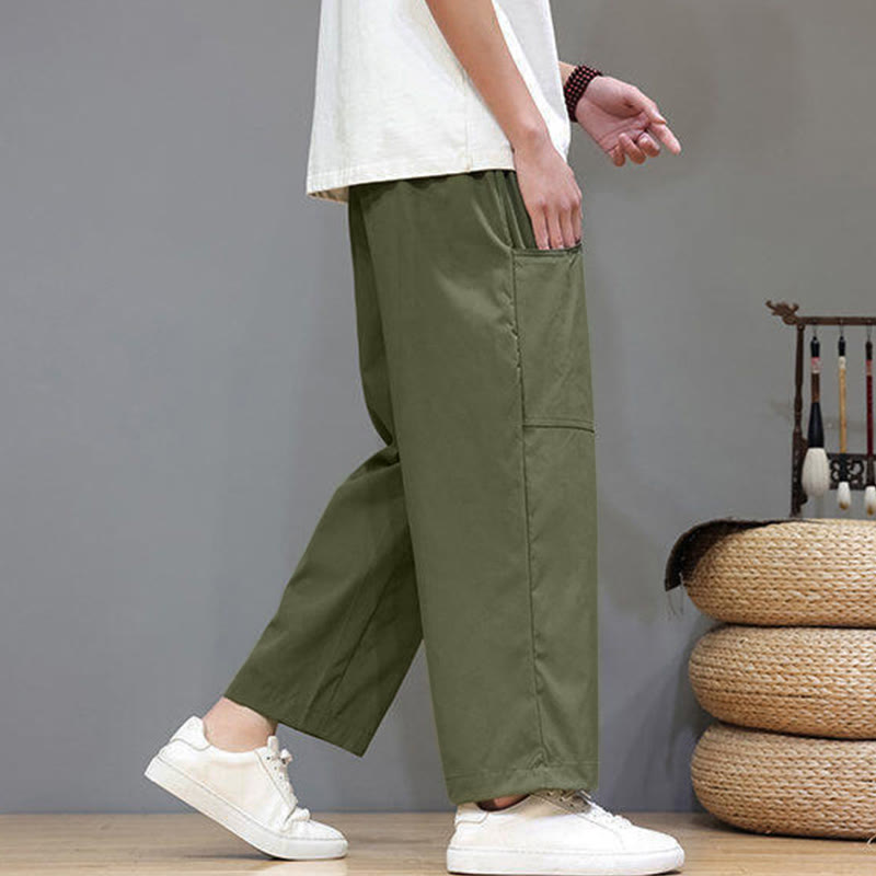 Pantalones de verano para hombre con Buddha Stones, color liso, con cordón, pierna recta, largo 7-8 y bolsillos - image 3