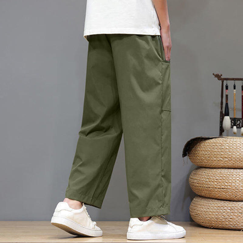 Pantalones de verano para hombre con Buddha Stones, color liso, con cordón, pierna recta, largo 7-8 y bolsillos - image 6