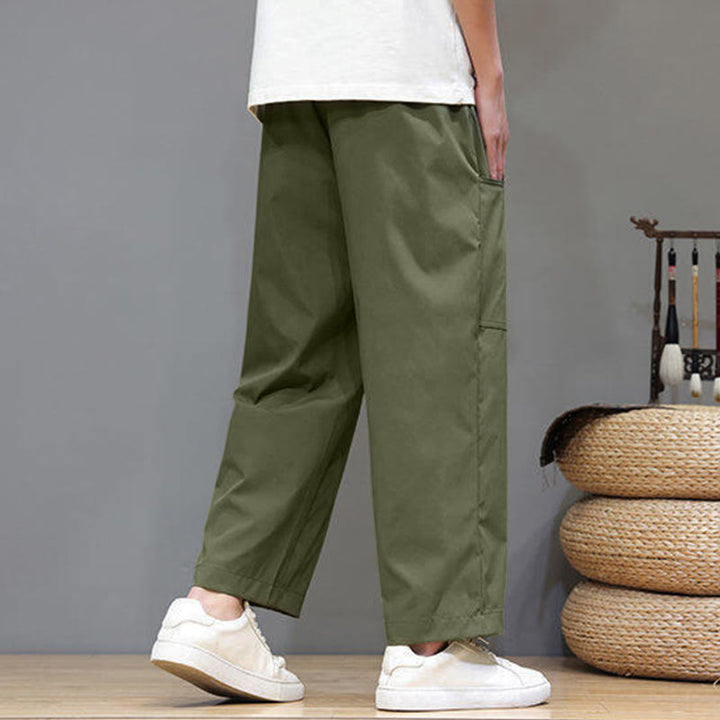 Pantalones de verano para hombre con Buddha Stones, color liso, con cordón, pierna recta, largo 7-8 y bolsillos - image 6
