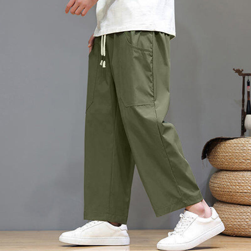 Pantalones de verano para hombre con Buddha Stones, color liso, con cordón, pierna recta, largo 7-8 y bolsillos - image 5