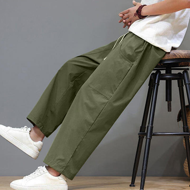 Pantalones de verano para hombre con Buddha Stones, color liso, con cordón, pierna recta, largo 7-8 y bolsillos - image 7