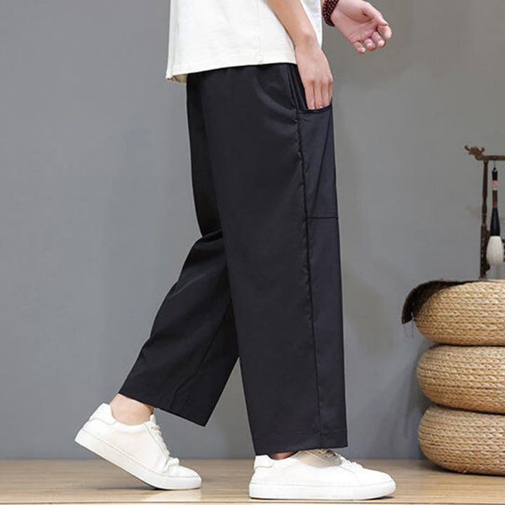Pantalones de verano para hombre con Buddha Stones, color liso, con cordón, pierna recta, largo 7-8 y bolsillos - image 18