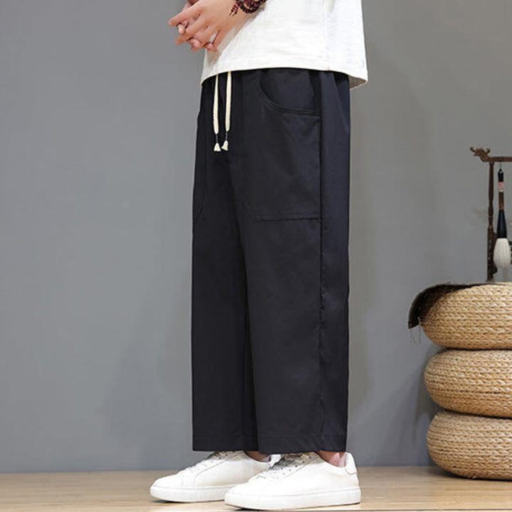 Pantalones de verano para hombre con Buddha Stones, color liso, con cordón, pierna recta, largo 7-8 y bolsillos - image 22