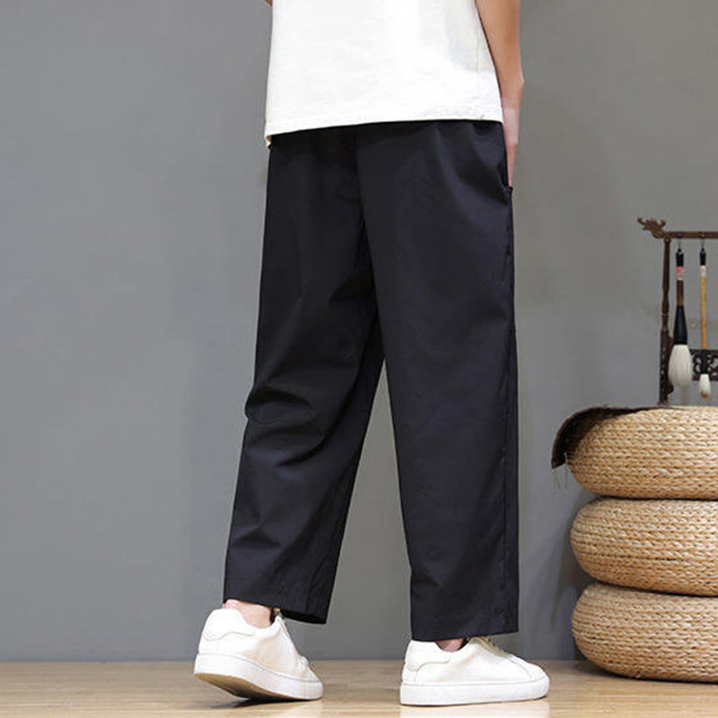 Pantalones de verano para hombre con Buddha Stones, color liso, con cordón, pierna recta, largo 7-8 y bolsillos - image 20