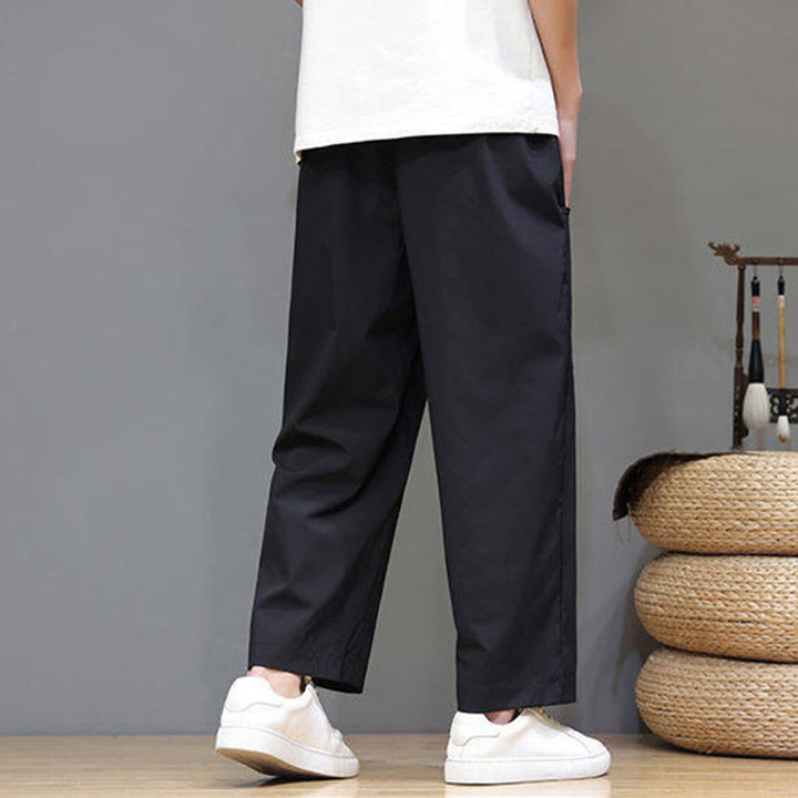Pantalones de verano para hombre con Buddha Stones, color liso, con cordón, pierna recta, largo 7-8 y bolsillos - image 20