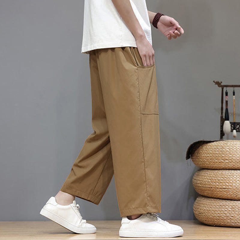 Pantalones de verano para hombre con Buddha Stones, color liso, con cordón, pierna recta, largo 7-8 y bolsillos - image 26