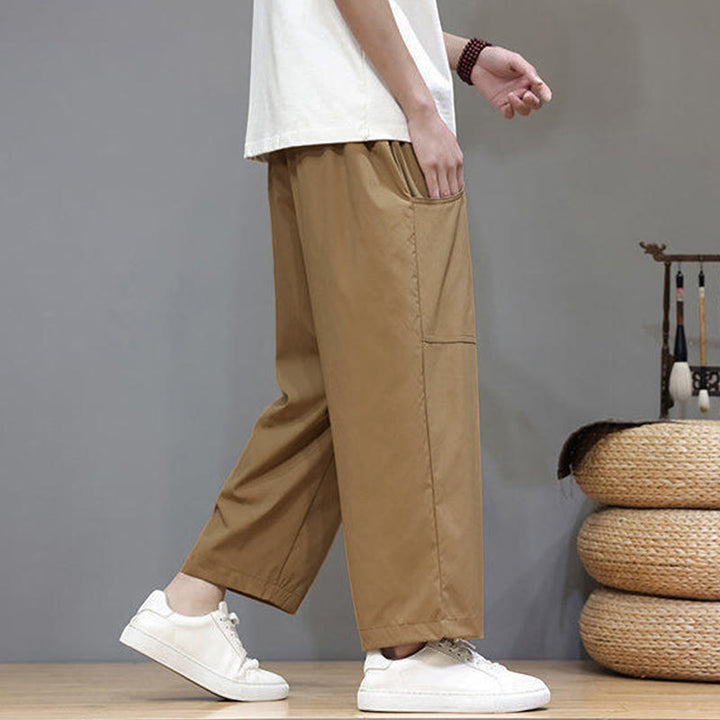 Pantalones de verano para hombre con Buddha Stones, color liso, con cordón, pierna recta, largo 7-8 y bolsillos - image 26
