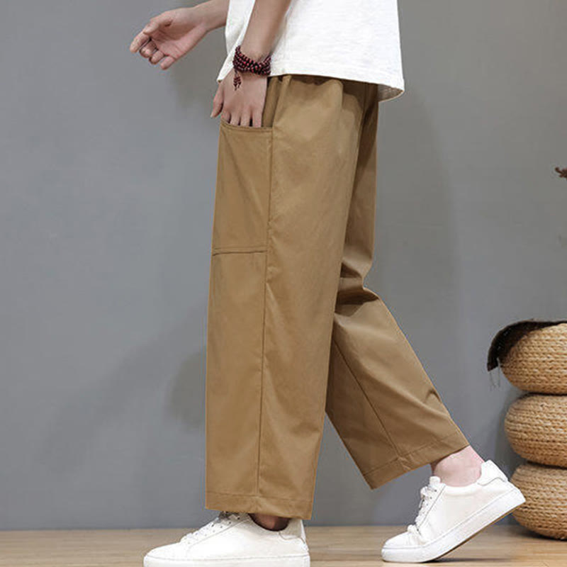 Pantalones de verano para hombre con Buddha Stones, color liso, con cordón, pierna recta, largo 7-8 y bolsillos - image 28
