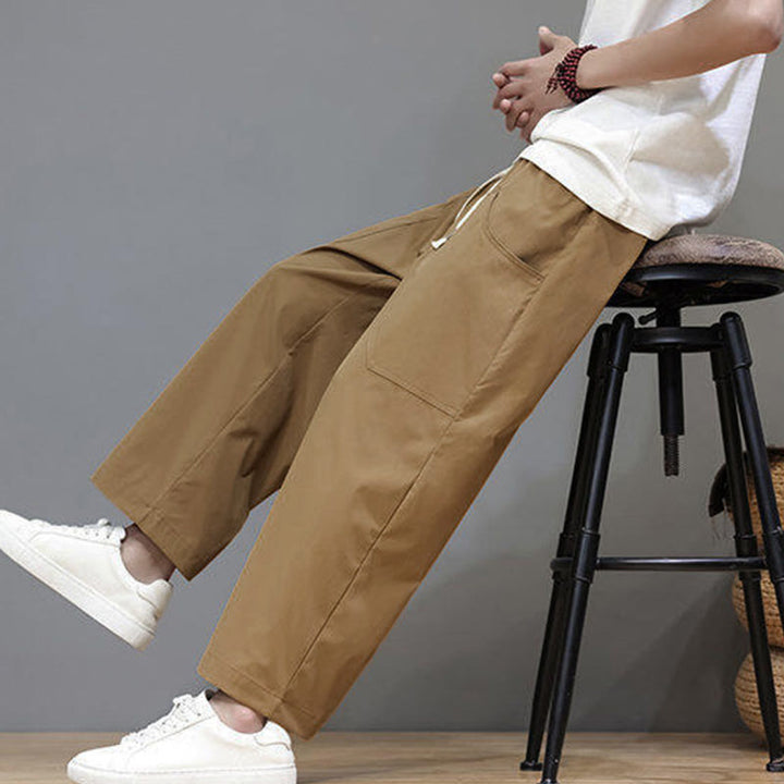 Pantalones de verano para hombre con Buddha Stones, color liso, con cordón, pierna recta, largo 7-8 y bolsillos - image 31