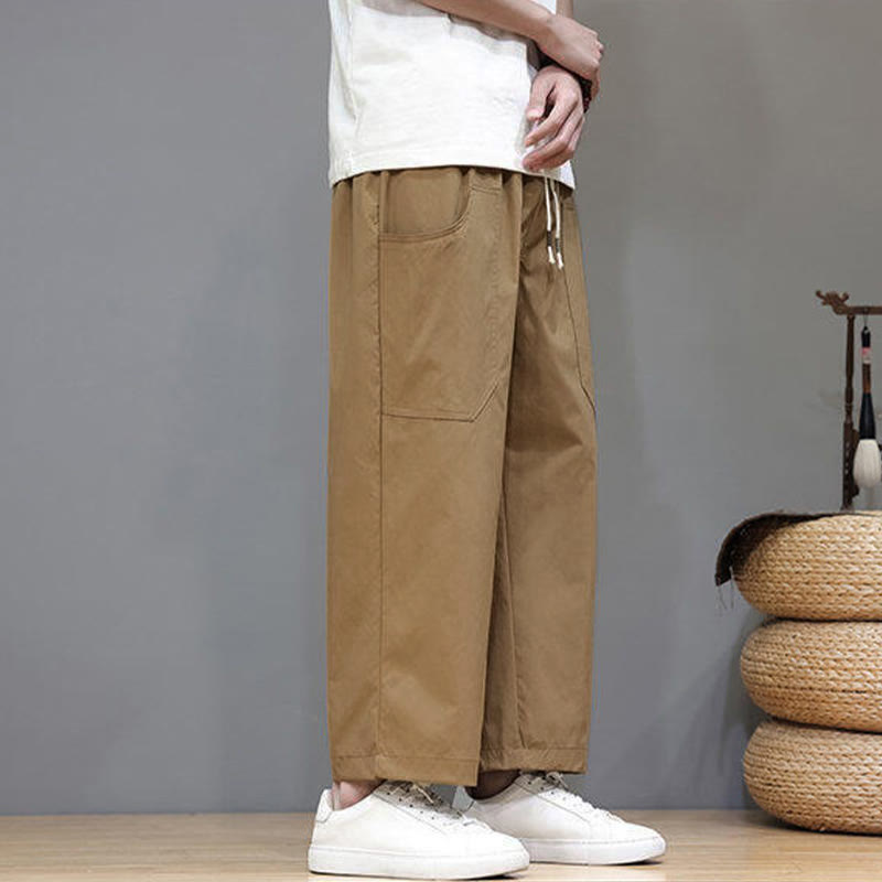 Pantalones de verano para hombre con Buddha Stones, color liso, con cordón, pierna recta, largo 7-8 y bolsillos - image 29