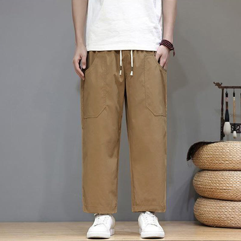 Pantalones de verano para hombre con Buddha Stones, color liso, con cordón, pierna recta, largo 7-8 y bolsillos - image 25
