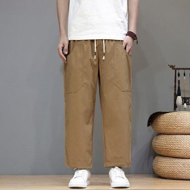 Pantalones de verano para hombre con Buddha Stones, color liso, con cordón, pierna recta, largo 7-8 y bolsillos - image 25