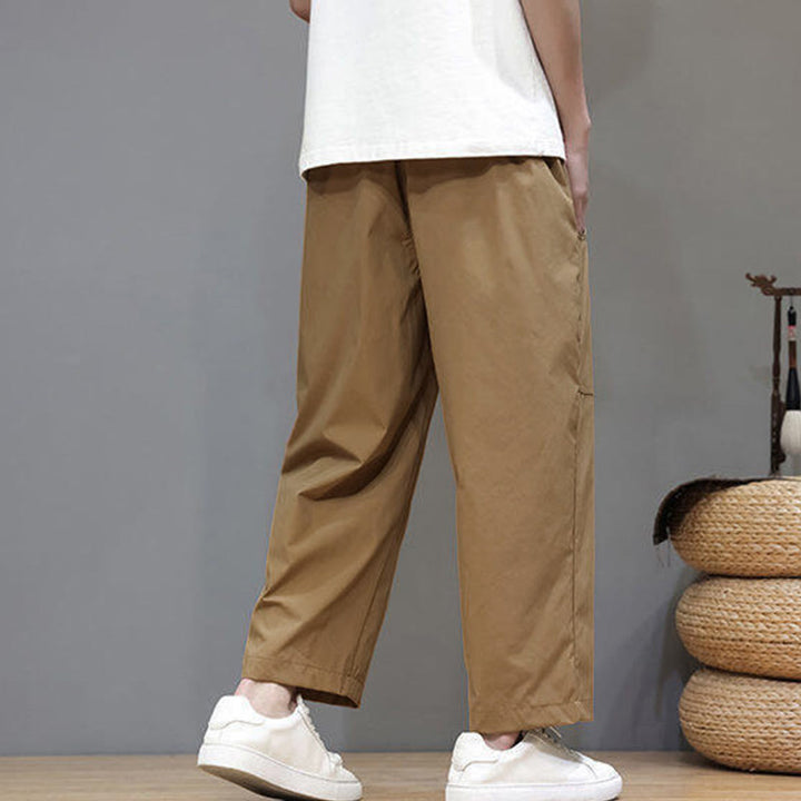 Pantalones de verano para hombre con Buddha Stones, color liso, con cordón, pierna recta, largo 7-8 y bolsillos - image 27