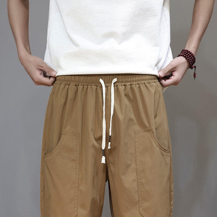 Pantalones de verano para hombre con Buddha Stones, color liso, con cordón, pierna recta, largo 7-8 y bolsillos - image 32