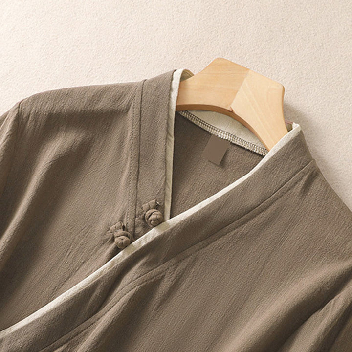 Camisa de lino y algodón con mangas tres cuartos para mujer, diseño retro con cordones y botones de rana , con Buddha Stones - image 16