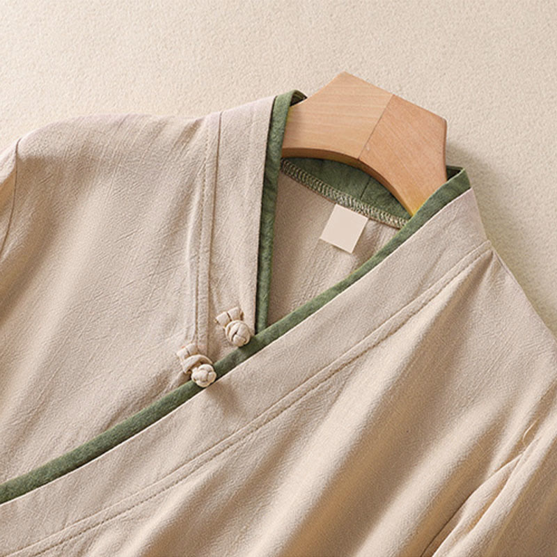 Camisa de lino y algodón con mangas tres cuartos para mujer, diseño retro con cordones y botones de rana , con Buddha Stones - image 3