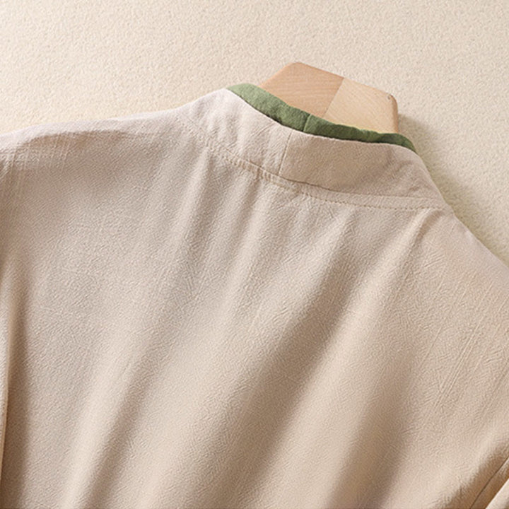 Camisa de lino y algodón con mangas tres cuartos para mujer, diseño retro con cordones y botones de rana , con Buddha Stones - image 4