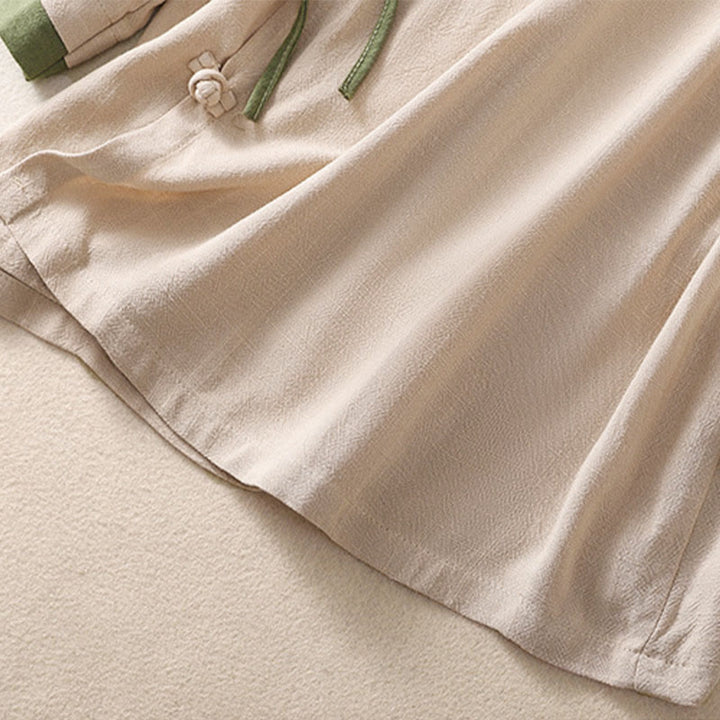 Camisa de lino y algodón con mangas tres cuartos para mujer, diseño retro con cordones y botones de rana , con Buddha Stones - image 12