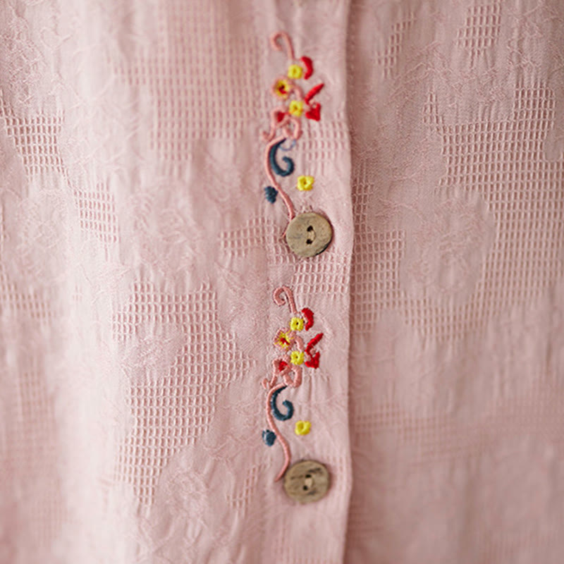 Camisa de algodón de manga larga con solapa y botones para mujer, con estampado floral bordado de Buddha Stones de primavera - image 17