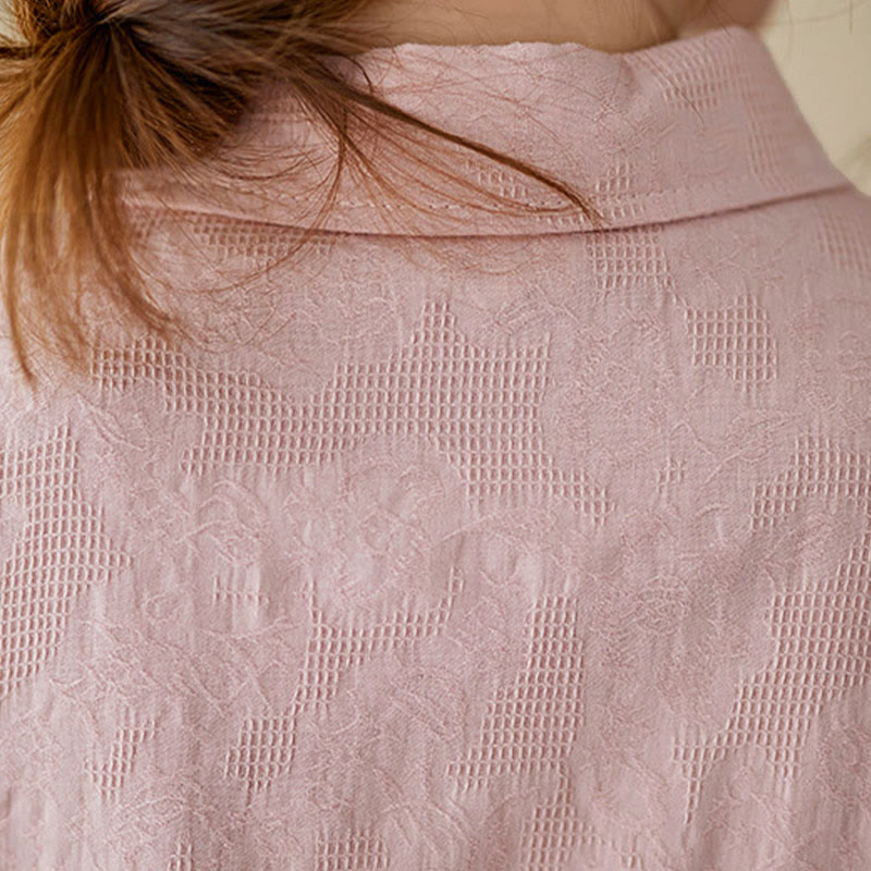 Camisa de algodón de manga larga con solapa y botones para mujer, con estampado floral bordado de Buddha Stones de primavera - image 16