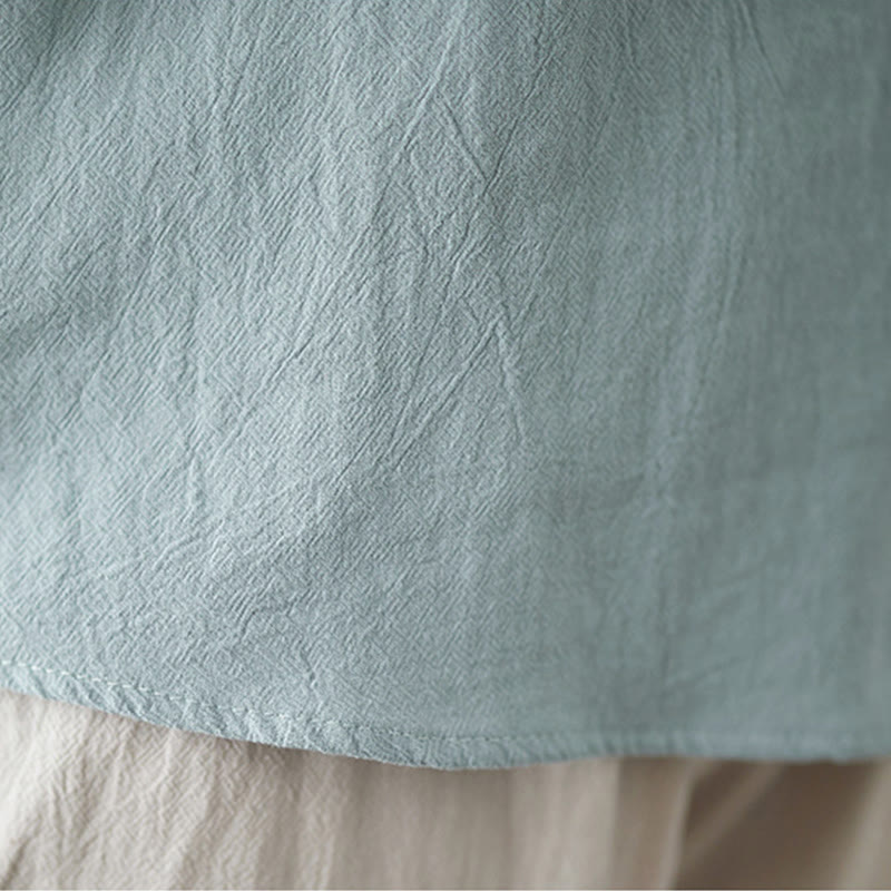 Camisa de algodón de manga larga con cuello alto y estampado floral bordado de Buddha Stones para mujer - image 16