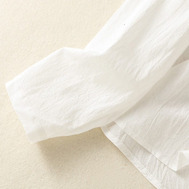 Camisa de algodón de manga larga con diseño bordado simple, retro, liso y con bolsillo para mujer de Buddha Stones , primavera - image 14