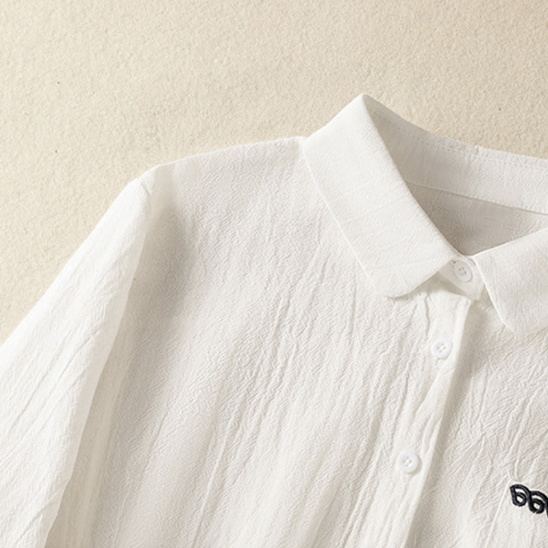 Camisa de algodón de manga larga con diseño bordado simple, retro, liso y con bolsillo para mujer de Buddha Stones , primavera - image 12