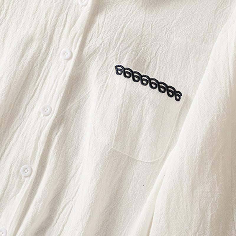 Camisa de algodón de manga larga con diseño bordado simple, retro, liso y con bolsillo para mujer de Buddha Stones , primavera - image 13
