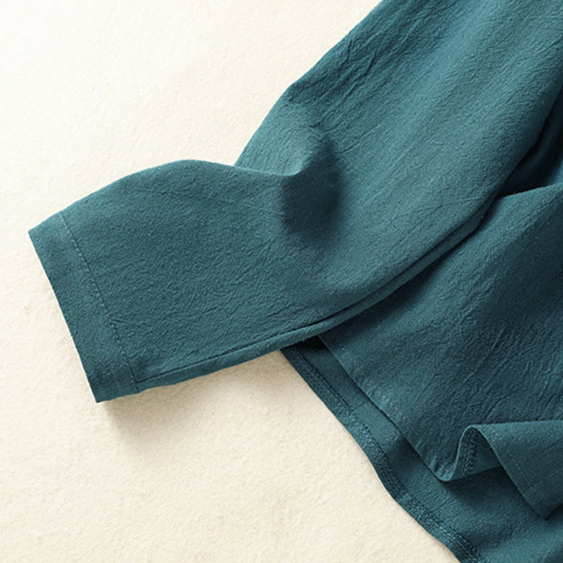 Camisa de algodón de manga larga con diseño bordado simple, retro, liso y con bolsillo para mujer de Buddha Stones , primavera - image 21