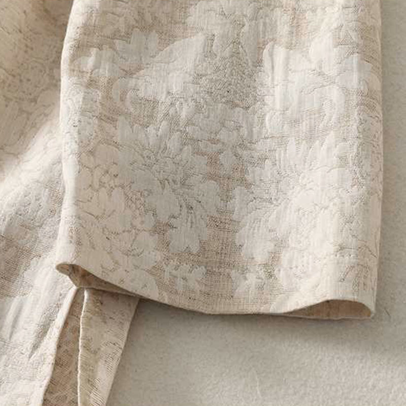 Camisa de lino y algodón de manga larga con diseño texturizado y botones de rana para mujer de Buddha Stones - image 5