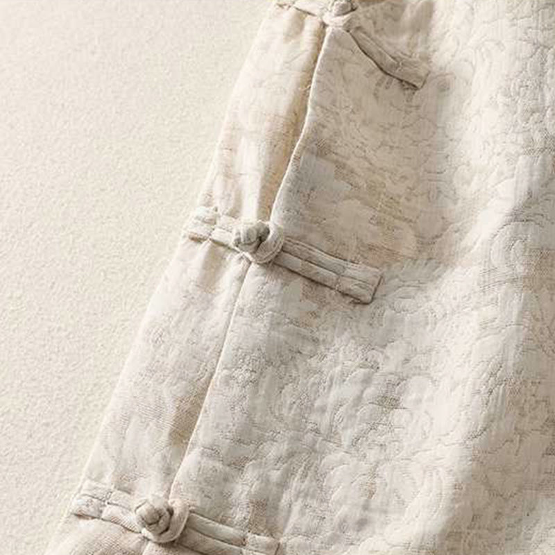 Camisa de lino y algodón de manga larga con diseño texturizado y botones de rana para mujer de Buddha Stones - image 4