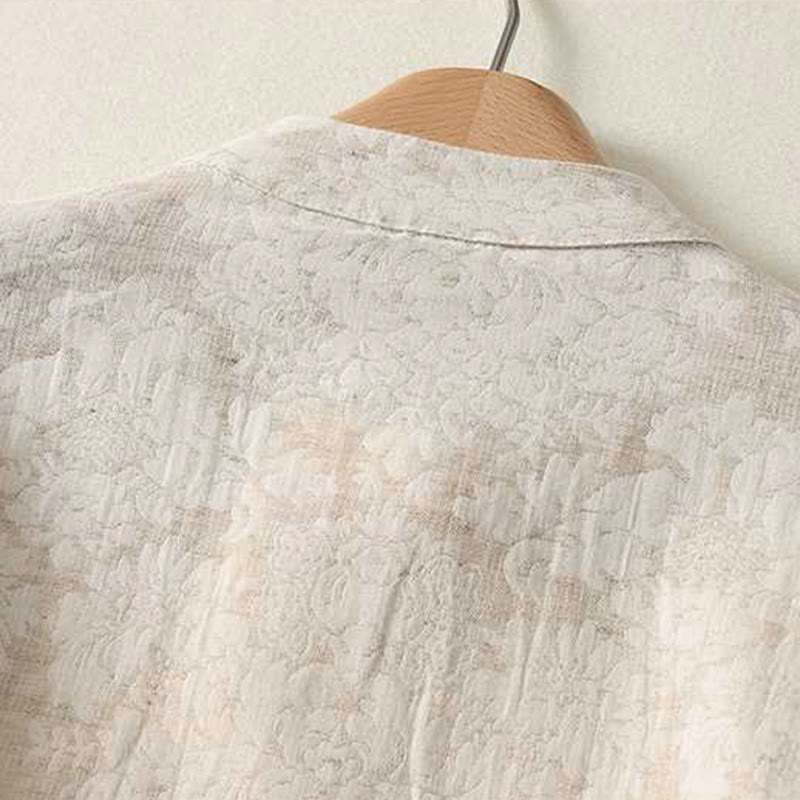 Camisa de lino y algodón de manga larga con diseño texturizado y botones de rana para mujer de Buddha Stones - image 3