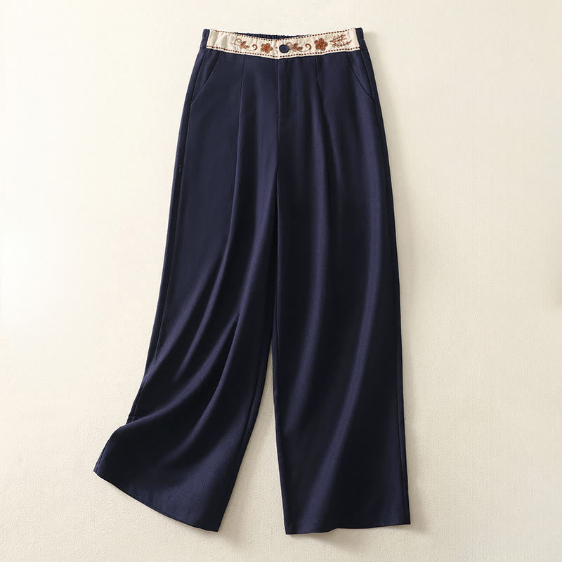 Pantalones anchos de algodón con cintura elástica y cremallera para mujer, bordados con Buddha Stones y bolsillos. - Azul medianoche - US8-10，UK/AU12-14，EU40-42 (2XL) - image 16