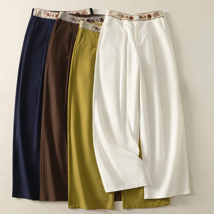 Pantalones anchos de algodón con cintura elástica y cremallera para mujer, bordados con Buddha Stones y bolsillos. - image 0