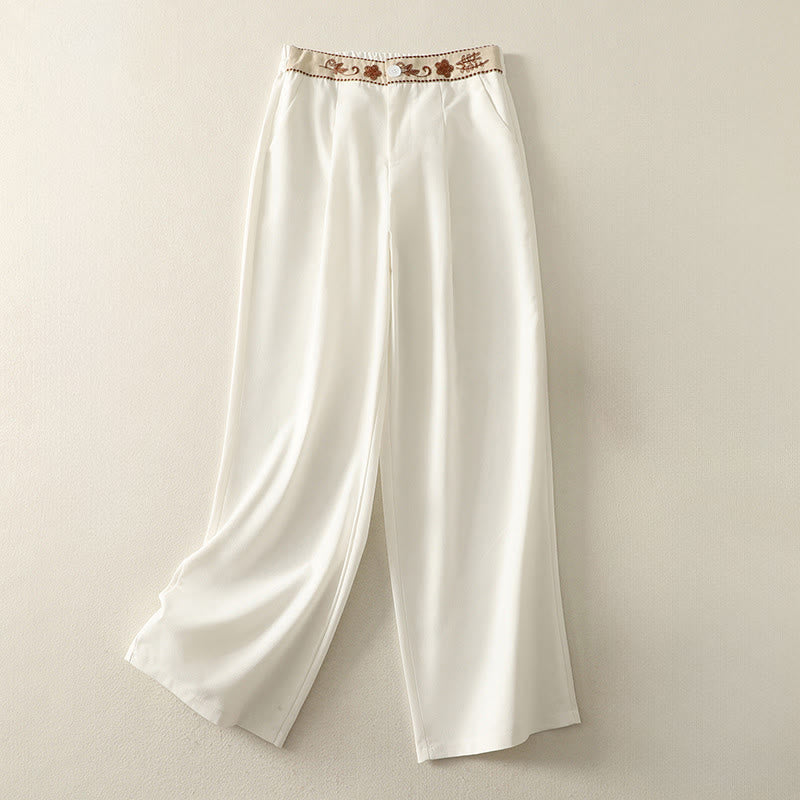 Pantalones anchos de algodón con cintura elástica y cremallera para mujer, bordados con Buddha Stones y bolsillos. - Blanco - US8-10，UK/AU12-14，EU40-42 (2XL) - image 1