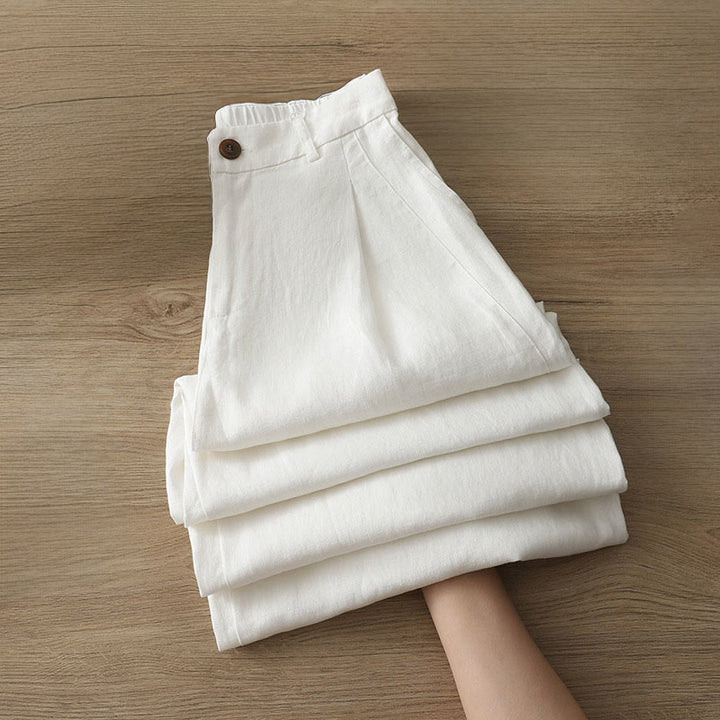 Pantalones anchos de algodón con cremallera y bolsillos para mujer de Buddha Stones para otoño - Blanco - US12, UK/AU16, EU44 (2XL) - image 5