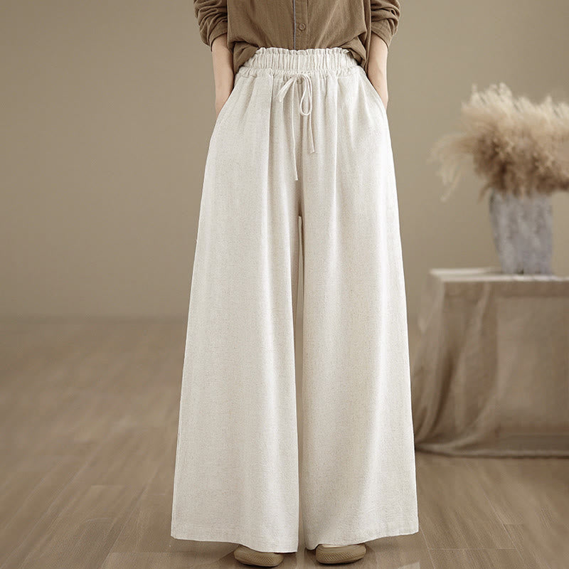Pantalones anchos hasta el tobillo con bolsillos y cordón de algodón y lino para mujer de Buddha Stones - image 17