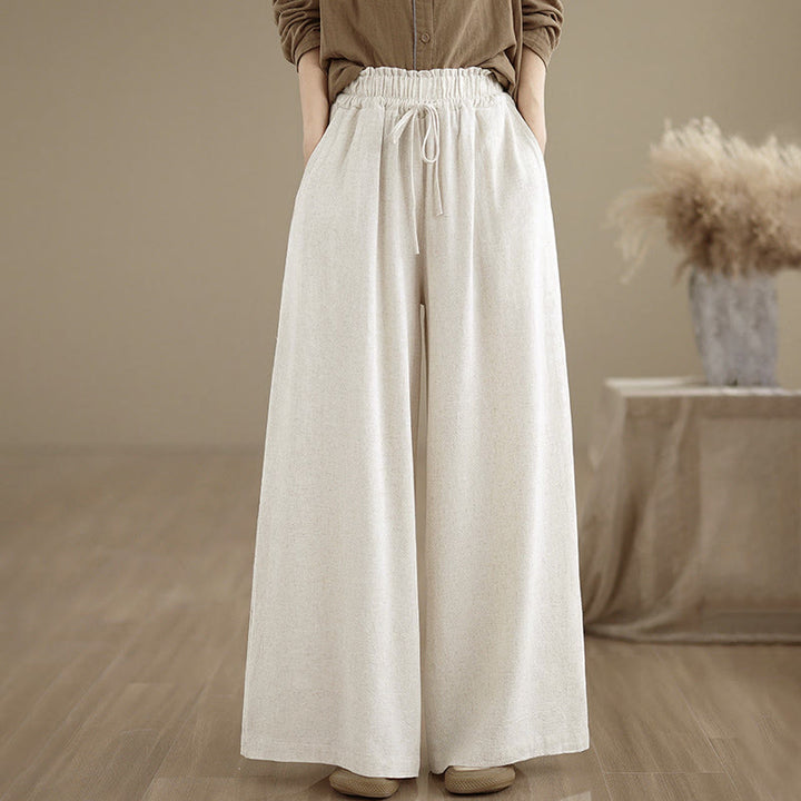 Pantalones anchos hasta el tobillo con bolsillos y cordón de algodón y lino para mujer de Buddha Stones - image 17
