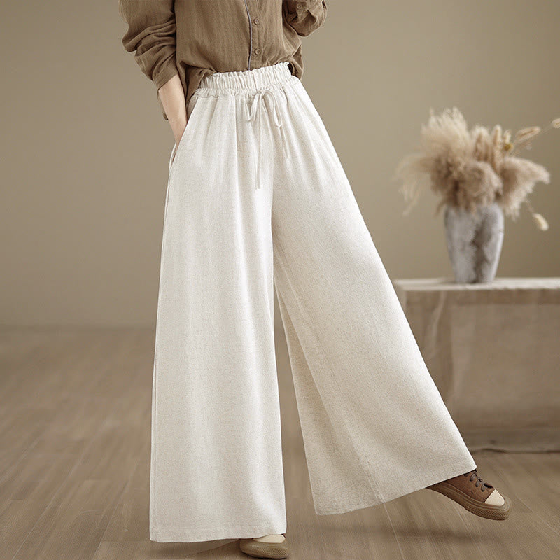 Pantalones anchos hasta el tobillo con bolsillos y cordón de algodón y lino para mujer de Buddha Stones - Beige - US6，UK/AU10，EU38 (XL) - image 15