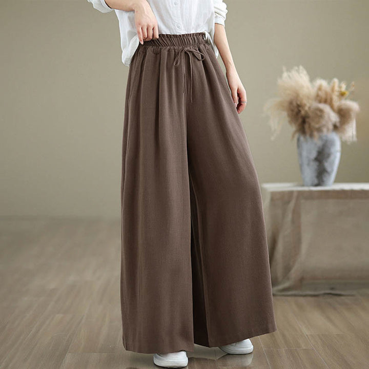 Pantalones anchos hasta el tobillo con bolsillos y cordón de algodón y lino para mujer de Buddha Stones - image 26
