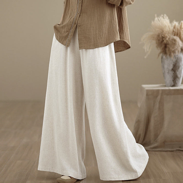Pantalones anchos hasta el tobillo con bolsillos y cordón de algodón y lino para mujer de Buddha Stones - image 19
